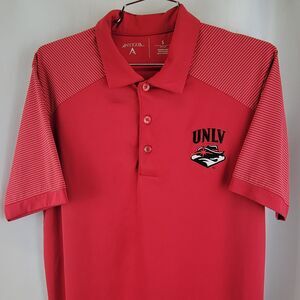 Antigua Embroidered UNLV Rebels Red  w/ Pinstripe SHORT SLEEVE POLO SHIRT Small